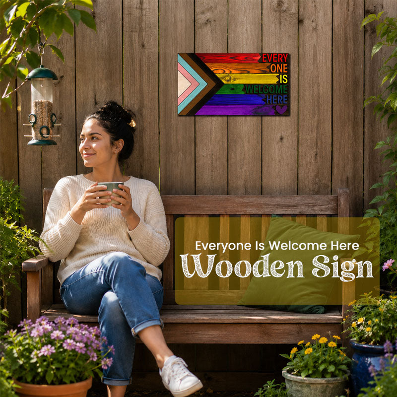 🌈❤️ Everyone Is Welcome Here Wooden Sign