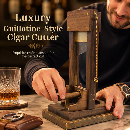 Executive Desktop Cigar Cutter – Vintage Guillotine-Style Cutter with Wood & Metal Display Base