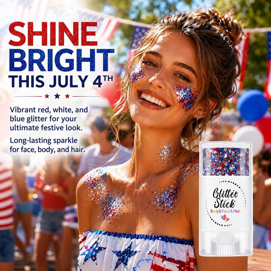 3-in-1 Patriotic Glow😍✨Red, White & Blue Glitter Body Stick