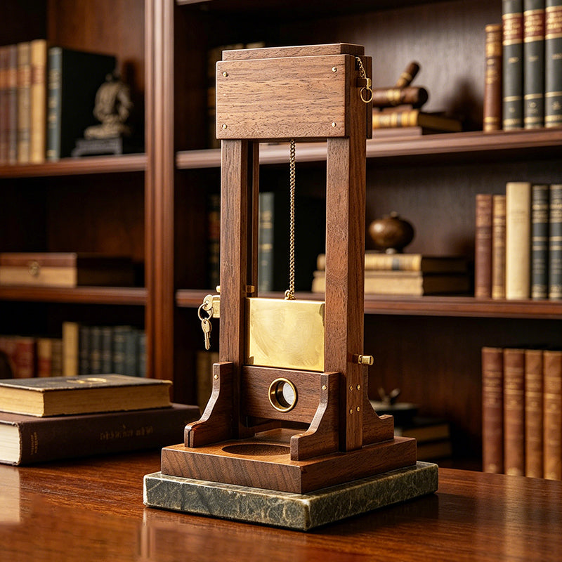 Executive Desktop Cigar Cutter – Vintage Guillotine-Style Cutter with Wood & Metal Display Base