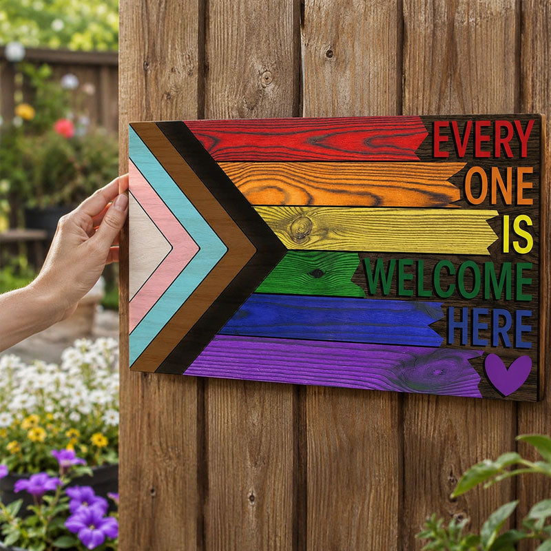 🌈❤️ Everyone Is Welcome Here Wooden Sign