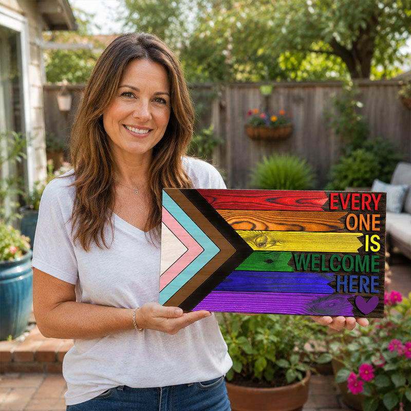 🌈❤️ Everyone Is Welcome Here Wooden Sign