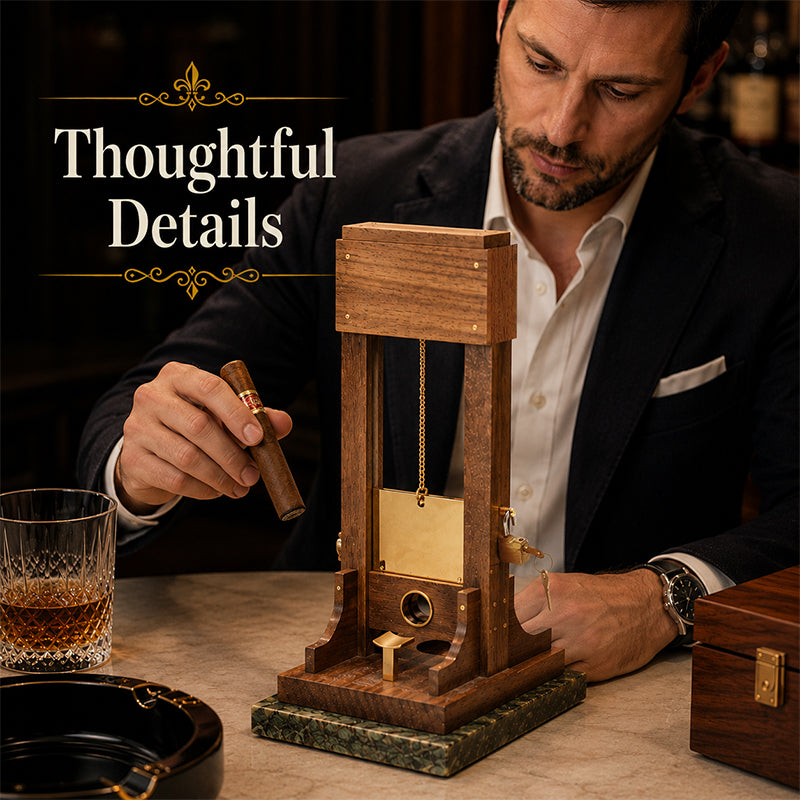 Executive Desktop Cigar Cutter – Vintage Guillotine-Style Cutter with Wood & Metal Display Base