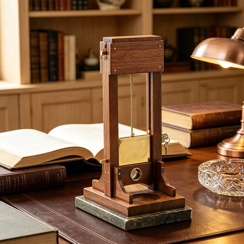 Executive Desktop Cigar Cutter – Vintage Guillotine-Style Cutter with Wood & Metal Display Base