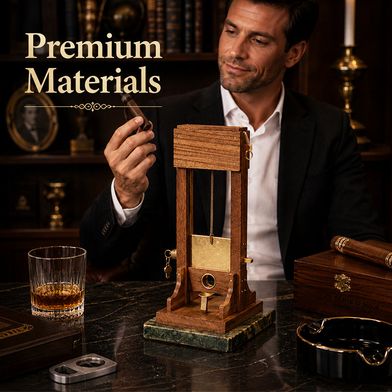 Executive Desktop Cigar Cutter – Vintage Guillotine-Style Cutter with Wood & Metal Display Base