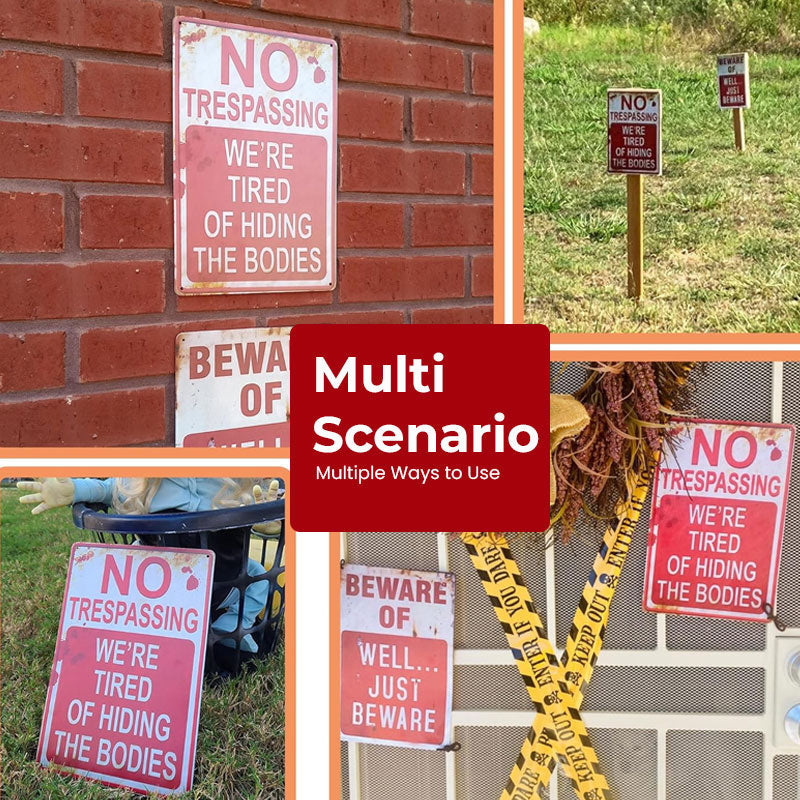 Funny No Trespassing Rustic Metal Sign – Dark Humor Warning Decor for Fence, Garage & Man Cave