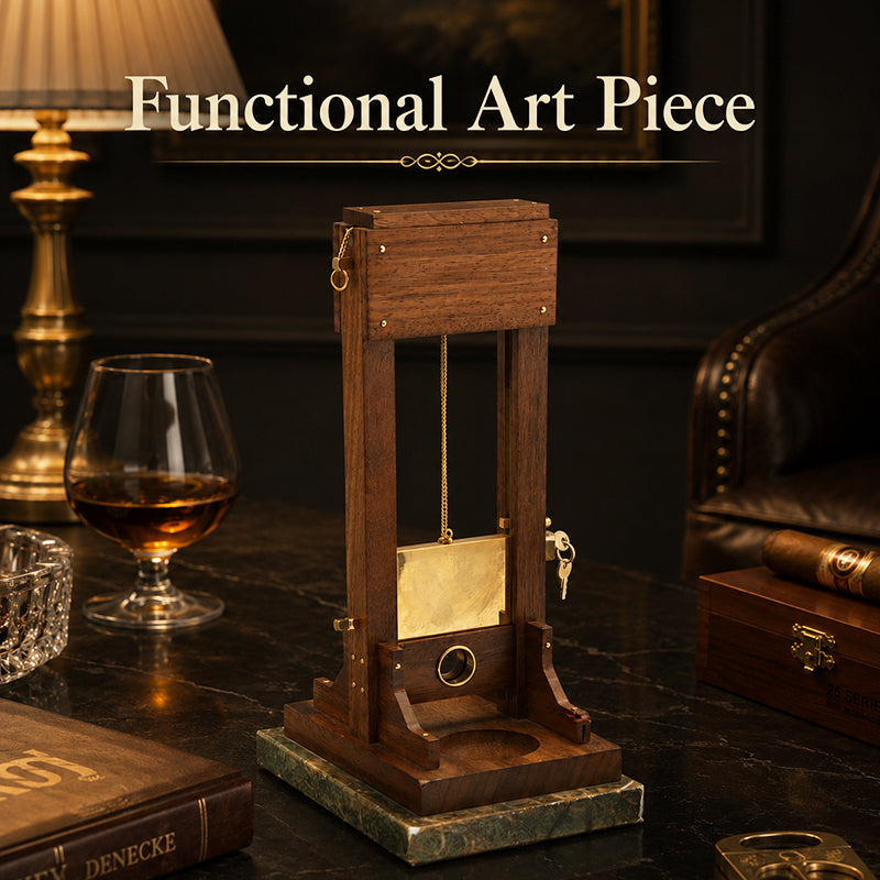 Executive Desktop Cigar Cutter – Vintage Guillotine-Style Cutter with Wood & Metal Display Base